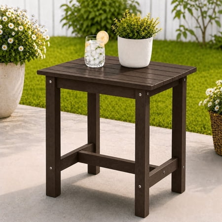 Y&M Outdoor Side Table, HDPE Patio End Table for Adirondack Chair, Weather Resistant Small Accent Table, Coffee, Single Layer
