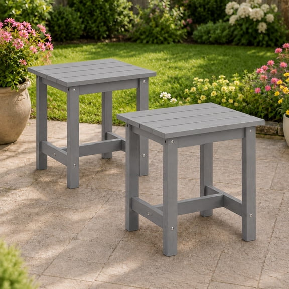 Y&M Outdoor Side Table, HDPE Patio End Table for Adirondack Chair, Weather Resistant Small Accent Table, Gray, 2 Pack