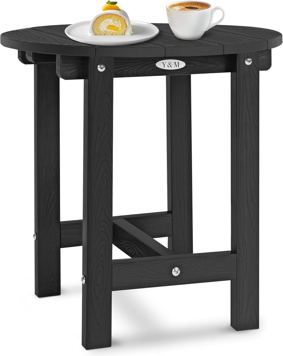 Y&M Outdoor Side Table, Waterproof Four-Legged Round Entryway End Table, Single-Tier HIPS Modern Small Coffee Nightstand for Bedroom, Living Room, Patio, Indoor or Outdoor Use, Black