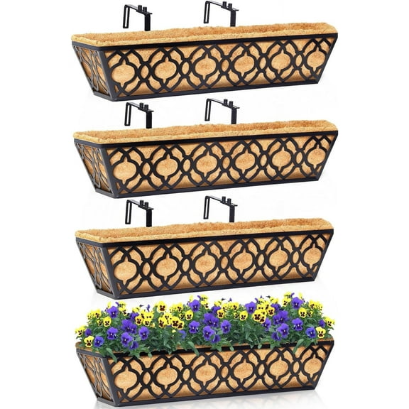 Y&M Rust Resistant Rail Planters, Metal Black, WINFL24in4P