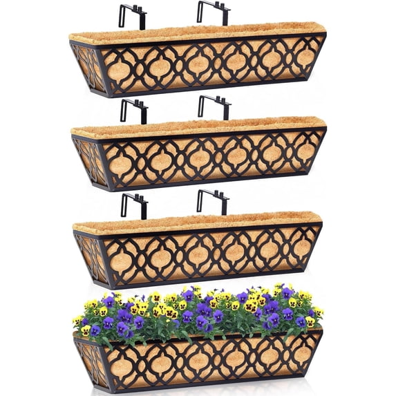 Y&M Rust Resistant Rail Planters, Metal Black, WINFL24in4P