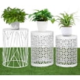 thumbnail image 1 of Y&M Set of 3 Metal Side End Tables Nightstand, Nesting Round Coffee Table for Indoor Outdoor, Heavy Duty Metal Plant Stand Living Room Garden Stool - White, 1 of 6