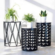Y&M Set of 3 Nesting Metal Round Coffee Table, Side Table End Table for Indoor Outdoor Multifunctional Use,Heavy Duty Metal Plant Stand Garden Stool- Black