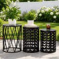 thumbnail image 1 of Y&M Set of 3 Nesting Metal Round Coffee Table, Side Table End Table for Indoor Outdoor Multifunctional Use,Heavy Duty Metal Plant Stand Garden Stool- Black, 1 of 8