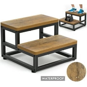 Y&M Two Step Stool for Adults Kids, Bed Step Foot Stool with Adjustable Non-Slip Feet, Portable Sturdy Metal Frame Stepping for Kitchen Bathroom Bedroom Living Room, Indoor or Outdoor Use, Grey