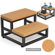 Two Step Stool for Adults Kids, Waterproof HPDE Bed Step Foot Stool with Adjustable Non-Slip Feet, Metal Frame Stepping for Kitchen Bathroom Bedroom Living Room, Indoor or Outdoor Use, Brown