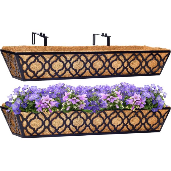 Y&M Window Box Railing Planter with Coco Liner, 30", 2 Count