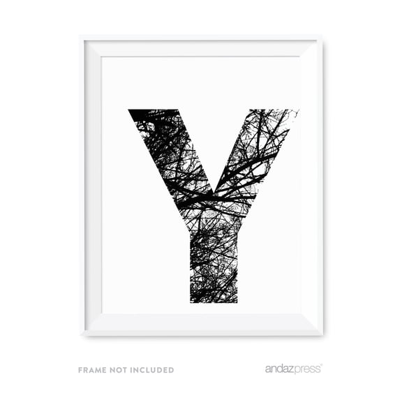 Y Monogram Wall Art Letters, Black and White Tree Branches