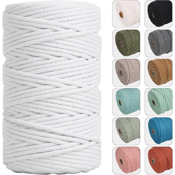 Y&N - 4mm 109yards Macrame Cord, Colored Cotton Rope Macrame Yarn, White | Macrame Supplies, 3 Strand Twisted Cotton Yarn String, Cotton Cord for Wall Hanging, Plant Hangers, Crafts, Knitting