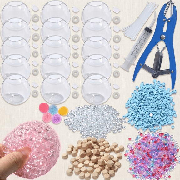 Y&N - DIY Stress Ball Making Kit, 15 PCS Transparent Stress Ball Shells with Fillers, Air Pump & Expander Tool, Reusable Sensory Squeeze Balls Craft Kit for Adults Stress Relief, Style A