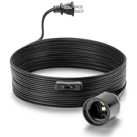 Y&N - Pendant Light Cord with Socket,E26 Bulb Holder Hanging Lamp Cable with On/Off Switch and Polarized Plug,12 ft Extension Cord for DIY Pendant Lighting,Bedroom Kitchen Home Decor,Black,No Bulb