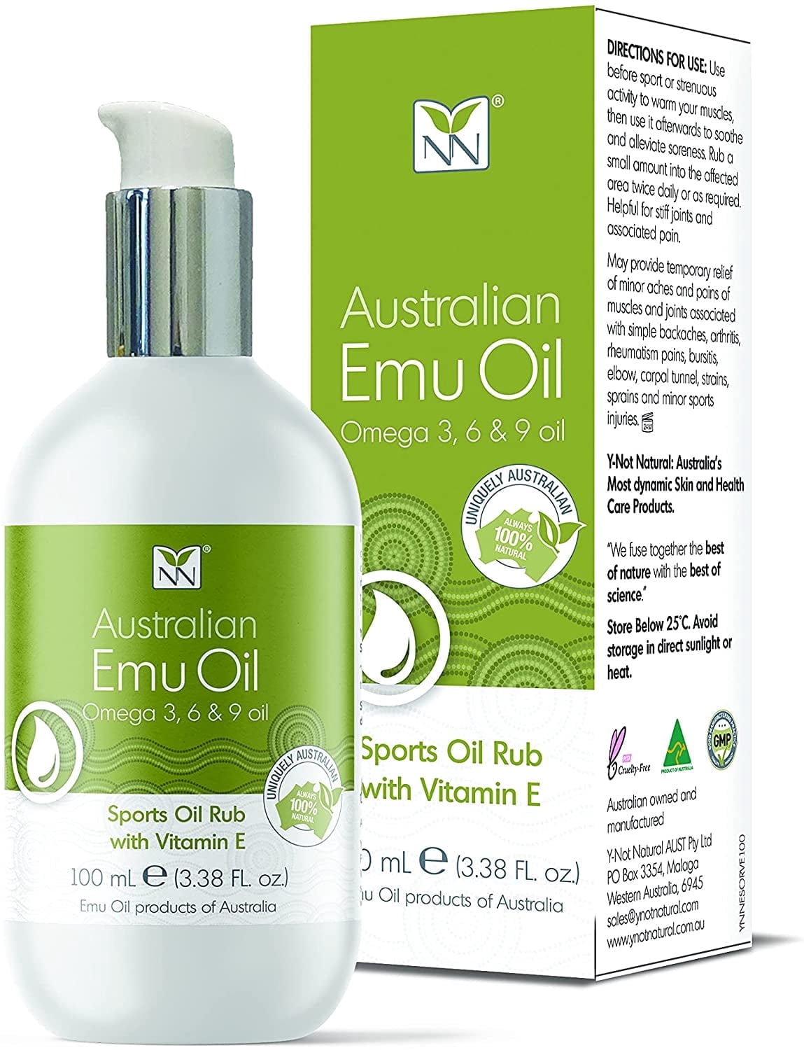 Y-Not Natural Sports Oil Rub with Vitamin E, 100 mL (3.38 fl oz)
