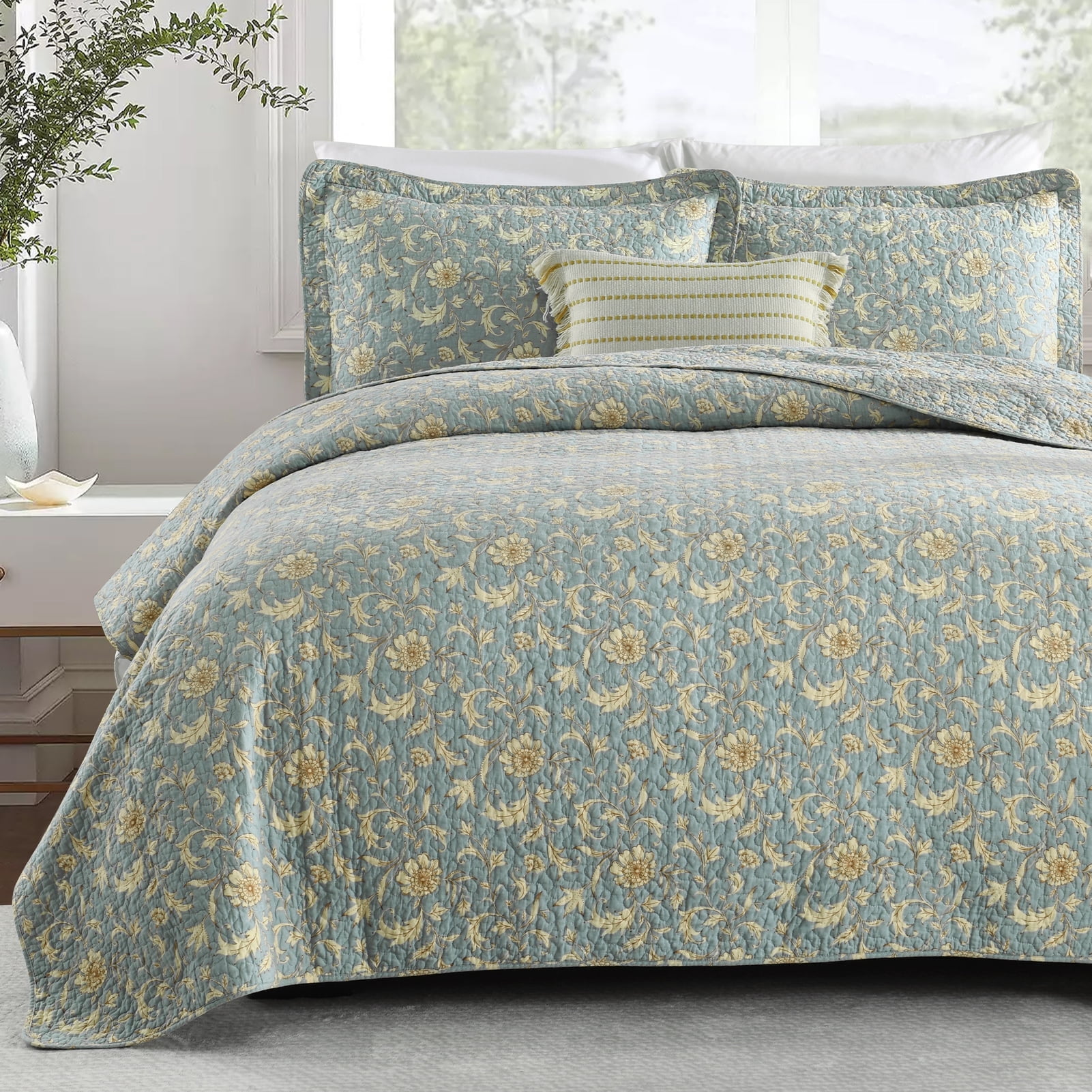 Y-PLWOMEN 100% Cotton Quilt Queen Size - Floral Queen Size Quilt ...