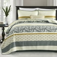 thumbnail image 1 of Y-PLWOMEN 100% Cotton Quilt Queen Size - Gray Striped Lightweight Quilt, Floral Quilted Bedspread Lightweight Comforter Set, Soft Bed Spread for Queen Bed with Pillow Shams, 1 of 6