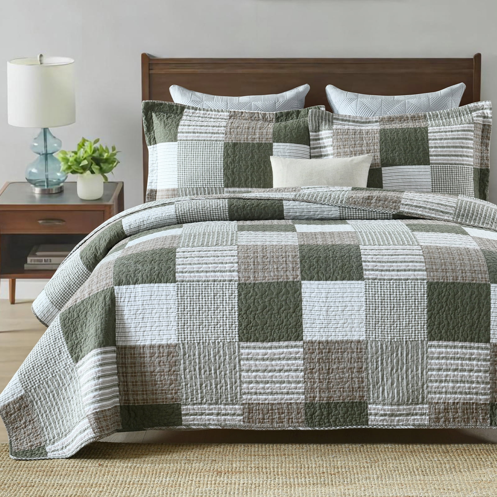 Y-PLWOMEN 100% Cotton Quilt Queen Size - Plaid Quilt Farmhouse Lightweight Quilted Bedspread, Queen Comforter Set, Soft Bed Spread for Queen Bed with Pillow Shams