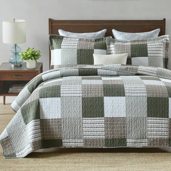 Y-PLWOMEN 100% Cotton Quilt Queen Size - Plaid Quilt Farmhouse Lightweight Quilted Bedspread, Queen Comforter Set, Soft Bed Spread for Queen Bed with Pillow Shams