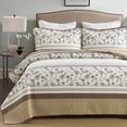 thumbnail image 1 of Y-PLWOMEN Cotton Quilt Set King Size, King Quilt Bedding Set Bedspreads, Floral Striped Quilt, Lightweight Quilted Comforter for King Bed, Brown/White/Gray, All Season, 3 Pieces, 1 of 8