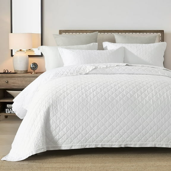 Y-PLWOMEN Quilts Queen Size - White Queen Size Comforter with Solid Color Diamond Pattern, Soft Quilt Bedding Set, Lightweight Bedspread Set Coverlet for All Seasons with 2 Pillow Shams