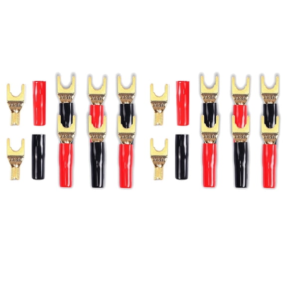 Y Plug Spade Connector for Speaker Wire,16 Pcs Y Spade Plug 45 Degree Gold Plated U Fork Spade Plug Connector