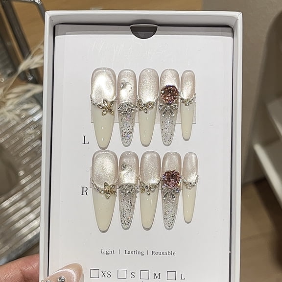 Y [Rose Cheese] Cold Cream White French Flash Cat's Eye Pink Zircon Pile Diamond Wear Armor