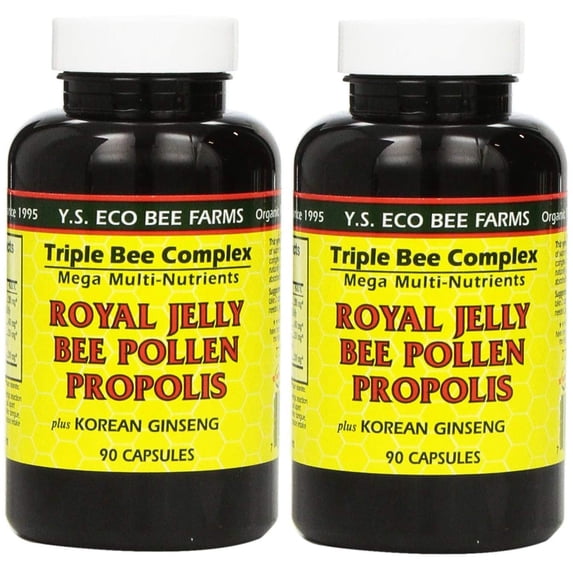 Y.S. Eco Bee Farms Triple Bee Complex, 90 Capsules - Royal Jelly, Pollen, Propolis, Ginseng - 2 Pack