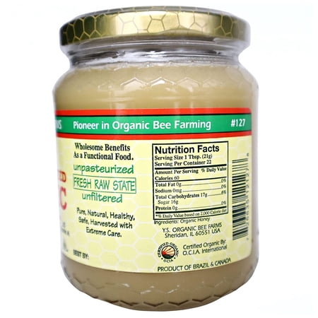 Y.S. Organic Bee Farms, 100% Certified Y.S. Organic Raw Honey, Unpasteurized, Unfiltered, Fresh Raw State, Kosher, Pure, Natural, Healthy, Safe, Gluten Free, Harvested with Extreme Care, 1 Lb -1 Jar