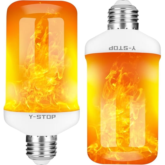 Y- STOP LED Flame Light Bulbs, Upgraded 4 Modes Fire Light Bulb with Upside Down Effect, E26 Base Flickering Light Bulb for Halloween Decorations, Christmas, Outdoor, Indoor, Home Decor, White, 2 Pac