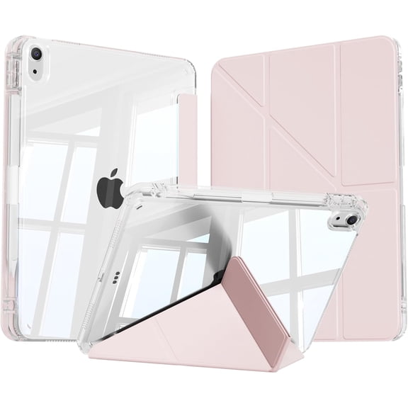 Y-Shaped Case for iPad (A16) 11th Generation 11 Inch 2025, iPad 10th Generation 10.9 Inch 2022, Multi-Angle Stand Support Portrait Stand, Shockproof Origami Cover with Pencil Holder, Pink