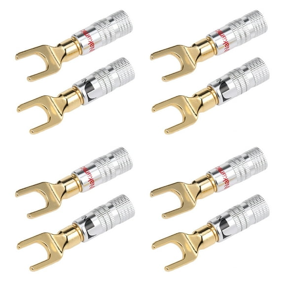 Y Spade Speaker Plugs Wire Connector Audio Loudspeaker Connector Amplifier Adapter Left and Right Channels Gold Plated Speaker Plug