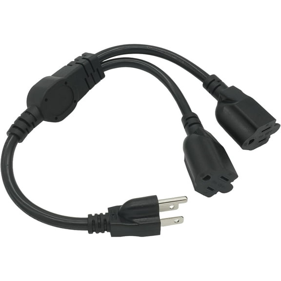 Y Splitter Extension Cord, 1.4FT 2 Way 1 to 2 Splitter Extension Cord, 3 Prong SJT 16AWG NEMA 5-15P to NEMA 5-15R x2, Male to Female Power Cord Cable Wire Extender Space Saver, 125V 13A 1625W, Black