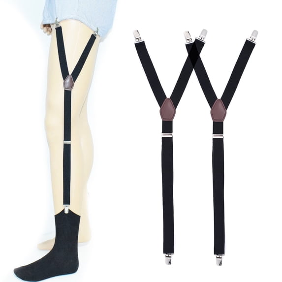 Y-Style Black Shirt Stays For Men with Non-Slip Locking Clamps and Adjustable Elastic Shirt Garters