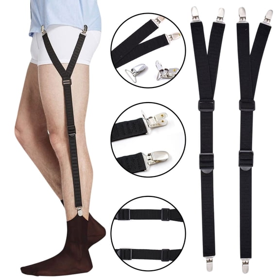 Y-Style Shirt Stays For Men with Non-Slip Locking Clamps and Adjustable Elastic Straps black One Size