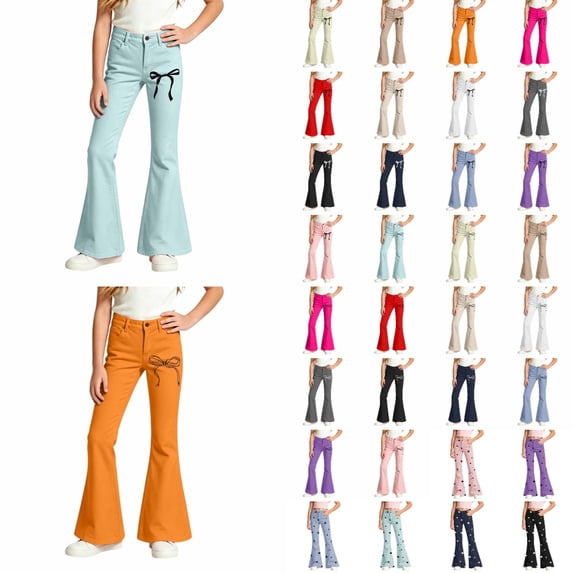 Y-Sunset 2026 Girl's School Uniform Flared Pants, Slim Fit Dressy Bottoms with Pockets for Teens, Dressy Pants for Back to Shool Cloths