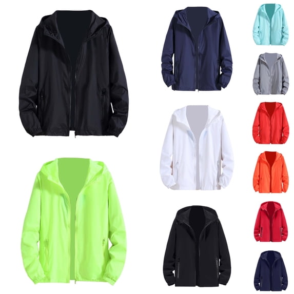 Y-Sunset Big & Tall Men's Lightweight Jacket, UPF 50+ Waterproof Athltic Windbreaker, Zip Up Hoodie Packable Softshell Jacket for Travel Hiking