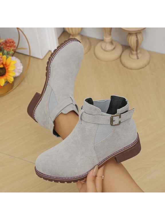 Boots for Women,Womens Shoes,Winter Low Heel Fall Short Ankle,Gray,8.5