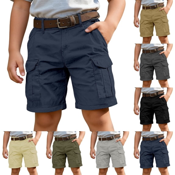 Y-Sunset Boys 7 Inch Inseam Stretch Cargo Shorts, Elastic Waist Relaxed Fit Multi Pocket Chino Work Shorts for Kids Hiking Outdoor Daily (Navy/5-6 Years)