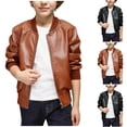 thumbnail image 1 of Y-Sunset Boys Leather Jacket Kids Baseball Collar PU Leather Bomber Jacket Boys Spring Fall Casual Light Motorcycle Coat,7 Years,Black, 1 of 8