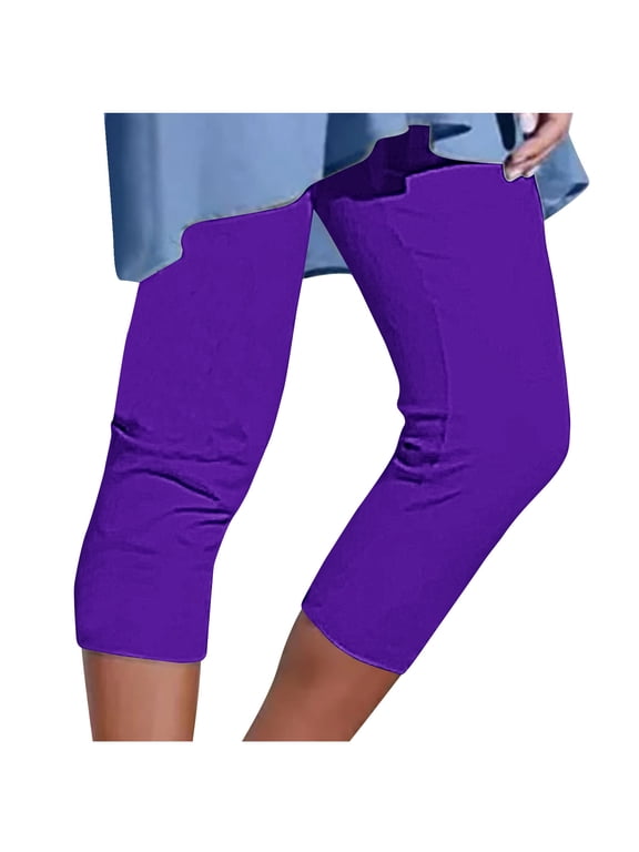 Capri Leggings for Women Summer High Waisted Yoga Capris Lightweight Beach Tights Stretch Cozy Cropped Pants,2XL,Purple