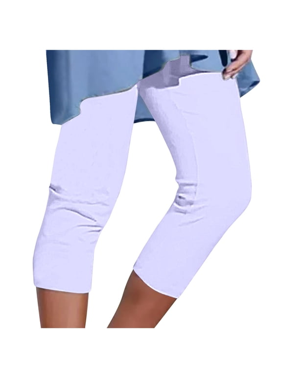 Capri Leggings for Women Summer High Waisted Yoga Capris Lightweight Beach Tights Stretch Cozy Cropped Pants,3XL,White 2