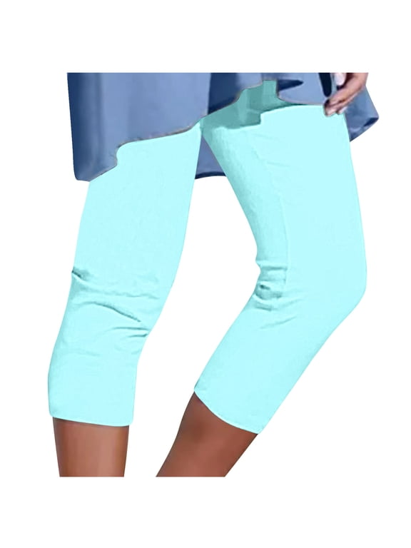 Capri Leggings for Women Summer High Waisted Yoga Capris Lightweight Beach Tights Stretch Cozy Cropped Pants,M,Mint Green 2