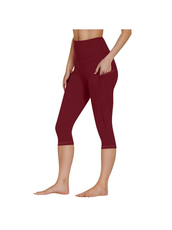 Capri Leggings for Women with Pockets High Waisted Yoga Pants Stretch Workout Gym Capris Cropped Trousers,S,