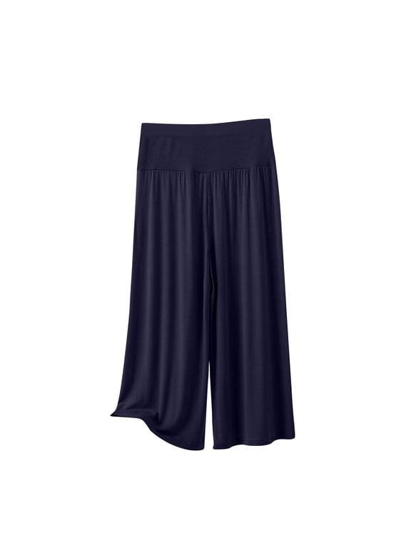 Capri Pajama Pants for Women Pull on Soft Cropped Sleep Pants Sleepwear Pj Bottoms Flowy Boho Beach Pants Lounge Trousers,M,Navy