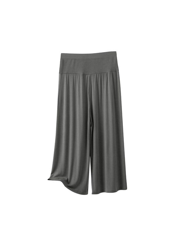 Capri Pajama Pants for Women Pull on Soft Cropped Sleep Pants Sleepwear Pj Bottoms Flowy Boho Beach Pants Lounge Trousers,XL,Dark Gray