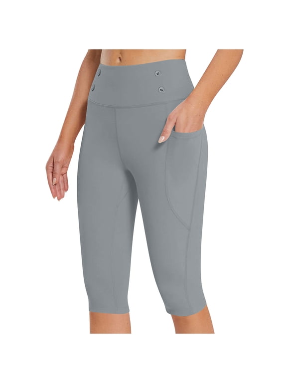 Capri Pants for Women High Waisted Workout Yoga Pants Stretch Athletic Jogger Capris Cropped Pants Short Pants Trousers,L,Gray