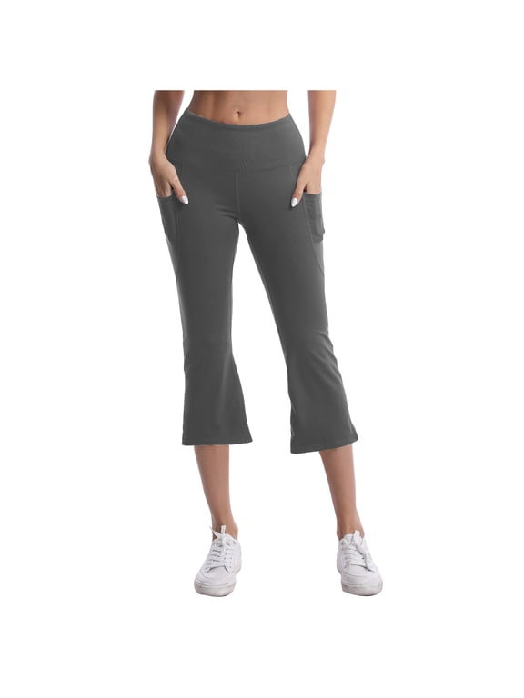 Capris Pants for Women Yoga Flare Elastic Waist Bootcut Capris Stretch Casual Workout Leggings with Pockets,3XL,Dark Gray