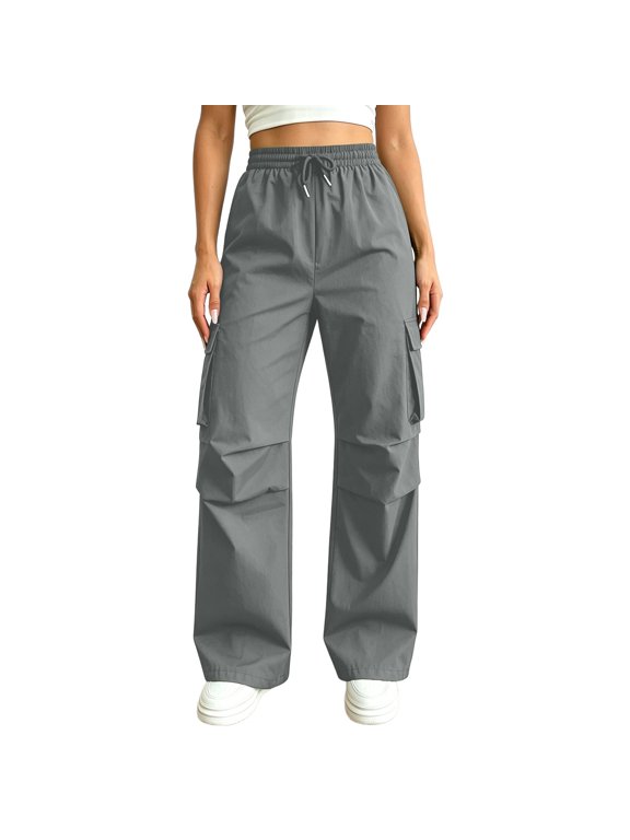 Capris for Women Casual Summer Wide Leg Crop Pants Loose Comfy Drawstring Yoga Jogger Capri Pants with Pockets(Grey/XL)