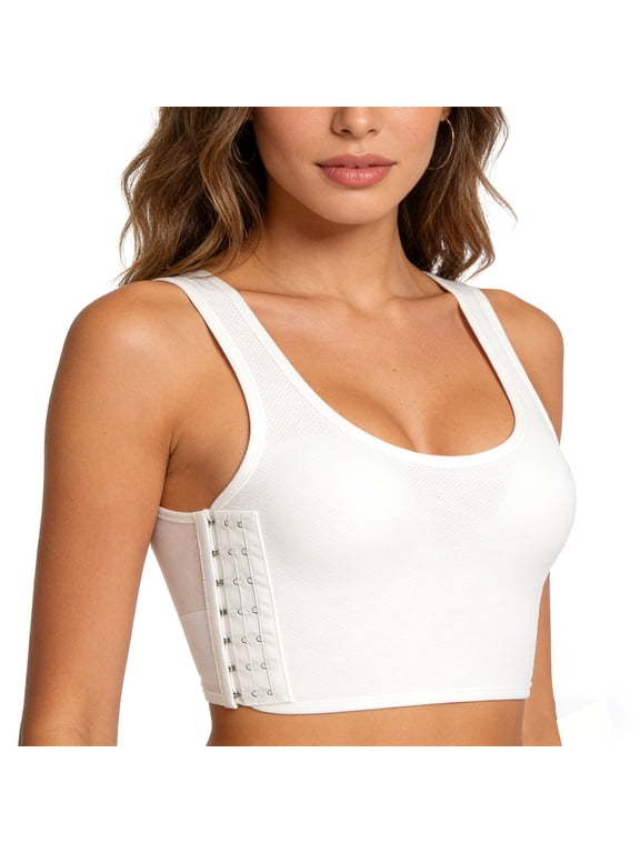 Chest Binder for Women Seamless Compression Tank Top Full Coverage Breathable Binder Bra,XXL,White