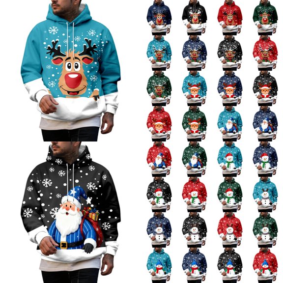 Y-Sunset Christmas Hoodies for Men Graphic, Long Sleeve Mens Hoodies Pullover, Loose Fit Hoodies for Men Big and Tall with Kangroo Pockets for Winter