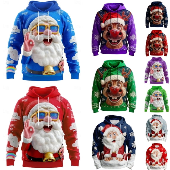 Y-Sunset Christmas Hoodies for Men Graphic, Long Sleeve Mens Hoodies Pullover, Loose Fit Hoodies for Men Big and Tall with Kangroo Pockets for Winter