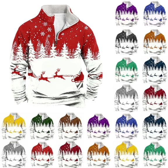 Y-Sunset Christmas Quarter Zip Sweatshirts for Men Graphic, Long Sleeve Mens Sweatshirts, Collar Loose Fit Sweatshirts for Men Big and Tall for Casual Fall Winter